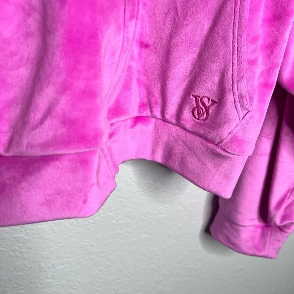 Victoria Secret Sweater Women XXL Velvet Zip Up Pink Hooded Barbiecore B22